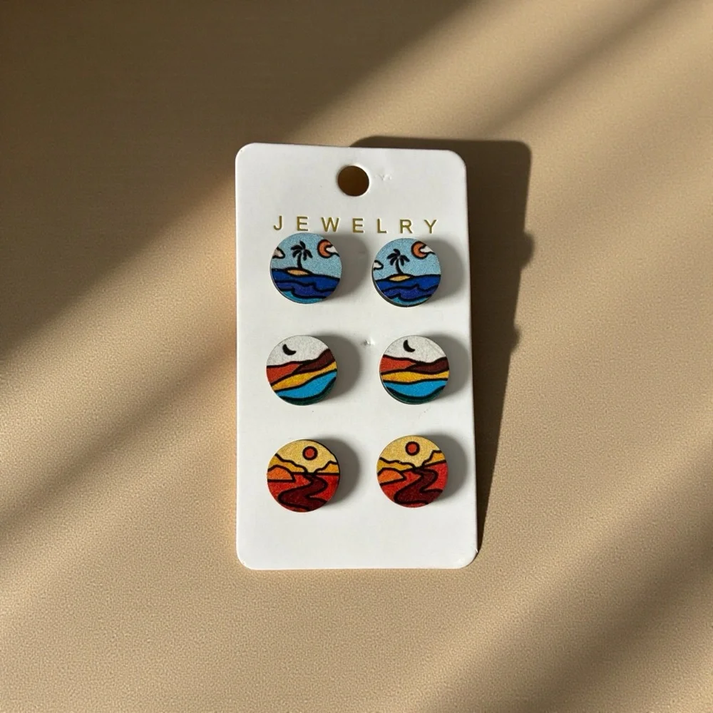 Women’s Colorful Beach Scene Earrings Set